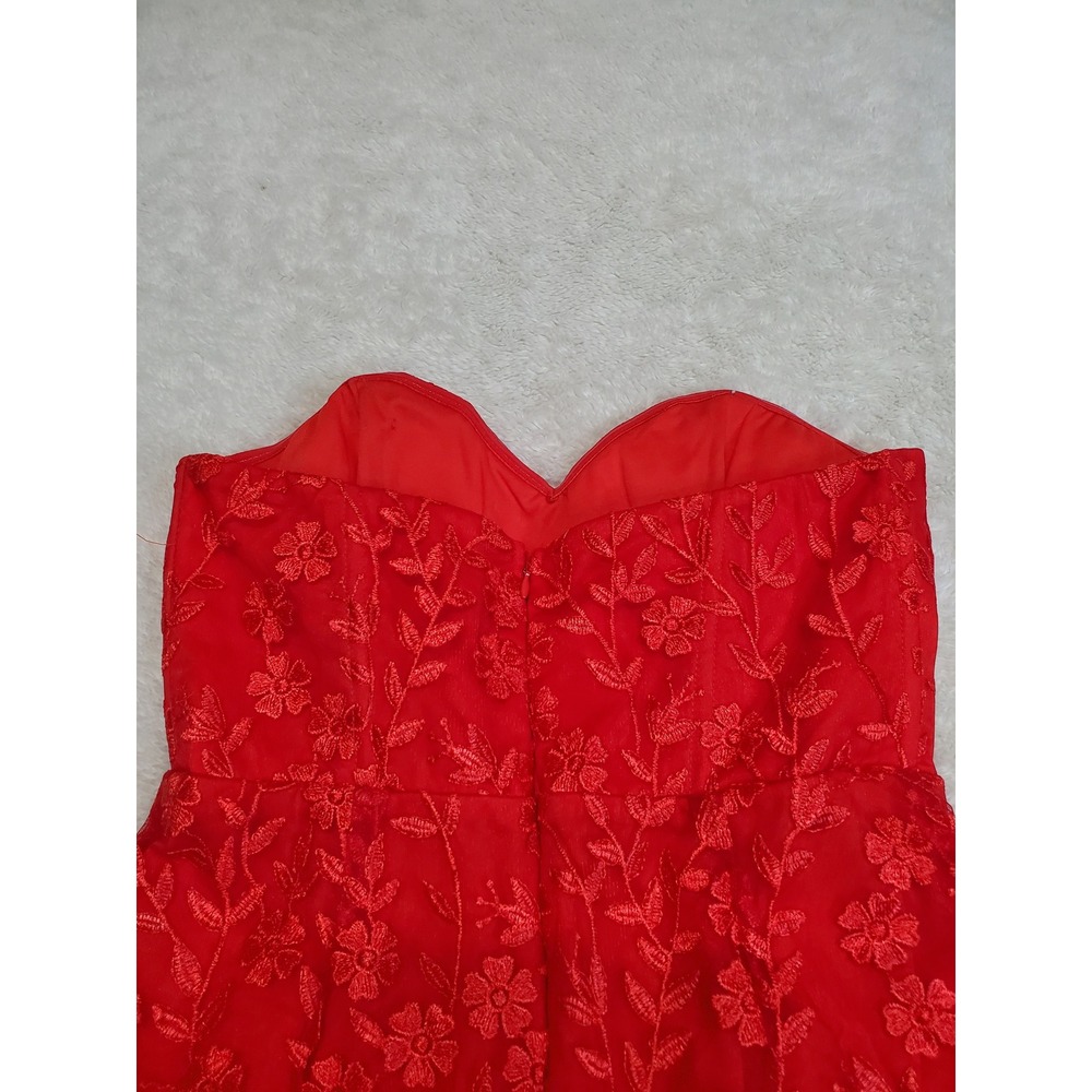 Lulus Red Floral Lace Strapless Bustier Sweetheart Mini Dress Medium Party HOCO - Picture 6 of 12